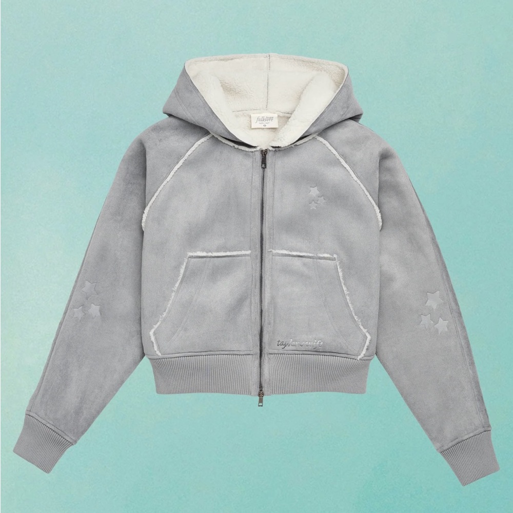 Taylor Swift Folklore Gray Sherpa-Lined Kids Zip Hoodie Jacket